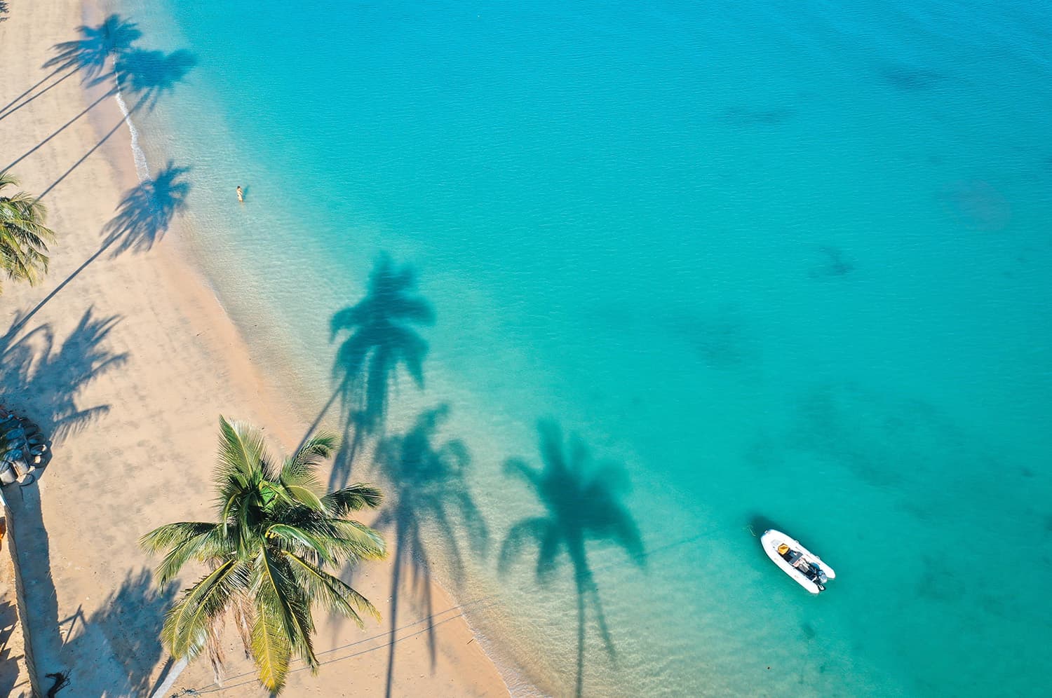 Palm shadows on the white sand of Ao Yon Beach