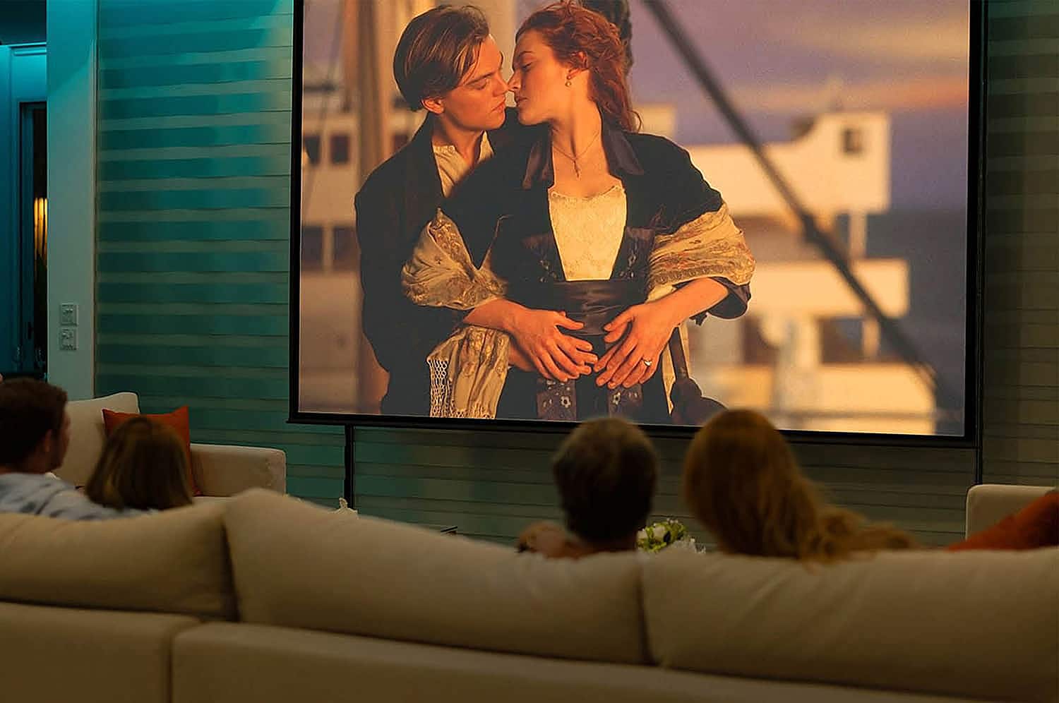 Guests watching a film on the villa's big screen