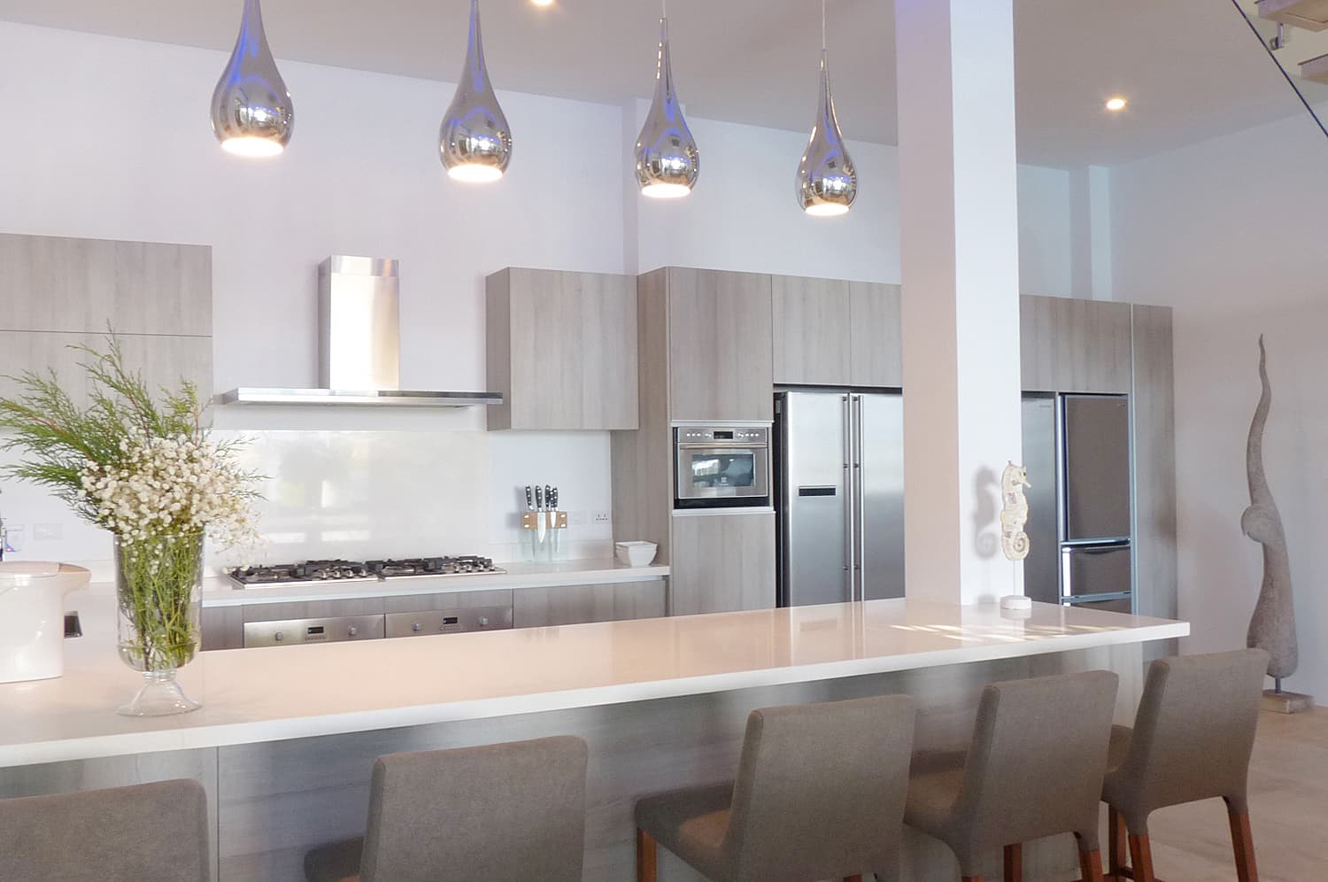 Modern kitchen with breakfast bar in the living pavilion