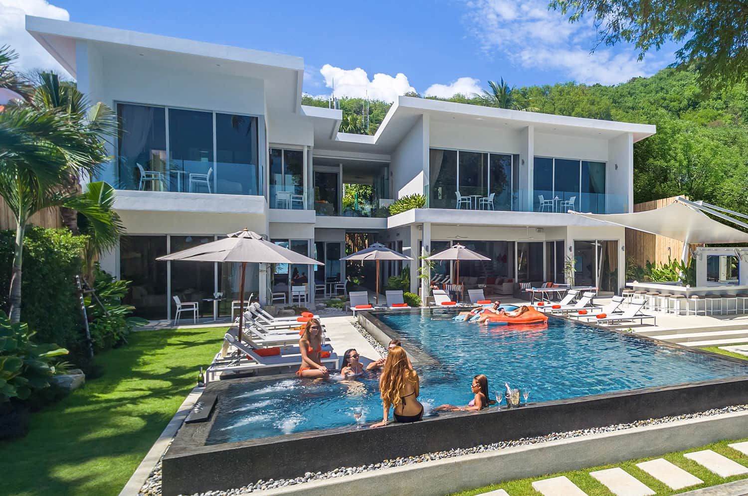 The villa and pool from the garden